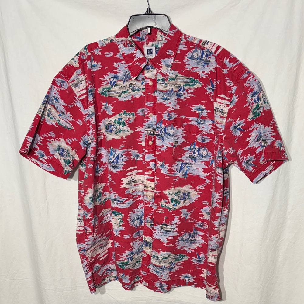 GAP Factory Red and Blue Casual Button Down Shirt - 0036